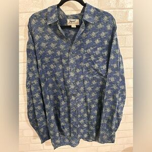 Impact Vintage 90's 100% Silk Button Down Shirt. Geometric Pattern L #1952